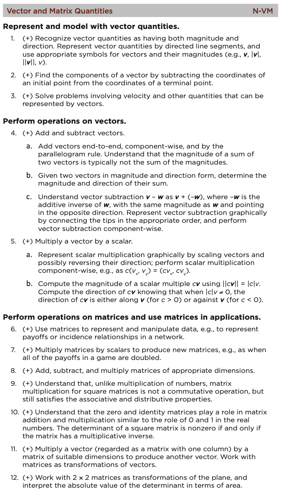 CCSS: Vectors and Matrices